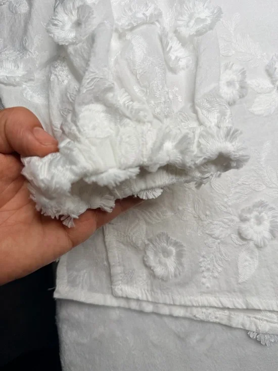 White Floral Embroidered 100% Cotton Boho Blouse | Cottagecore - Picture 3 of 8